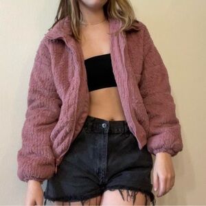 Wild Fable Rose Faux Fur Zippered Puffer Cropped Winter Jacket Small